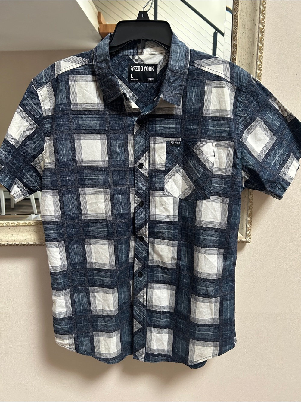 Zoo York Short Sleeve Navy & White Plaid Button-Up Shirt
